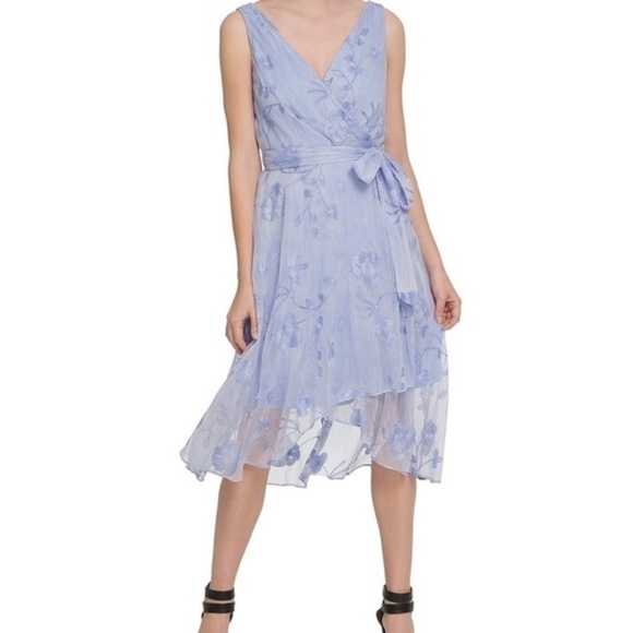 DKNY Lavender Floral Embroidered Asymmetric Hem Midi Dress 4 Fairycore Whimsical - Picture 1 of 12